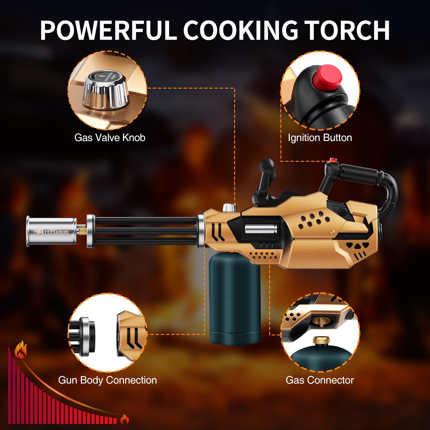 ARTFLAMM torch with detachable design for easy storage after outdoor cooking