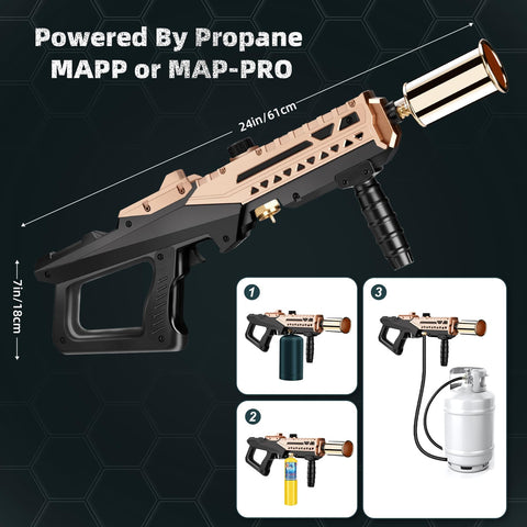 ARTFLAMM Flame Thrower Gun demonstrates sturdy setup for outdoor camping and fireside cooking