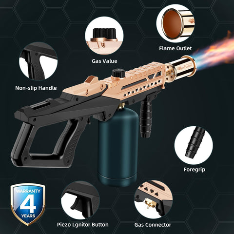 ARTFLAMM Flame Thrower Gun packaging and components illustrate easy readiness