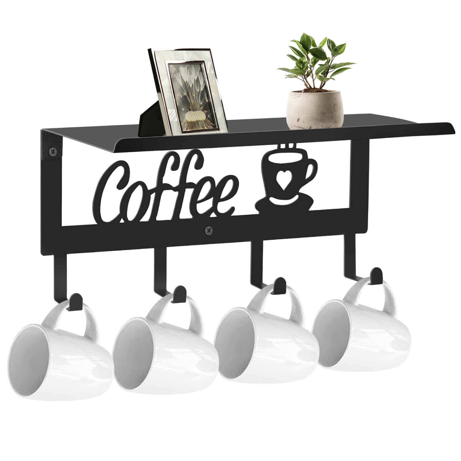ArtHue wall mounted mug holder with four hooks keeps mugs off counters.