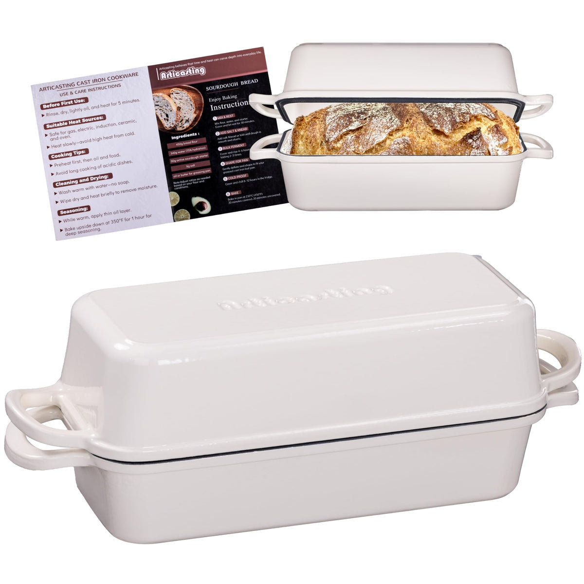 Articasting bread pan 11x5 lid top view for generous sourdough loaves