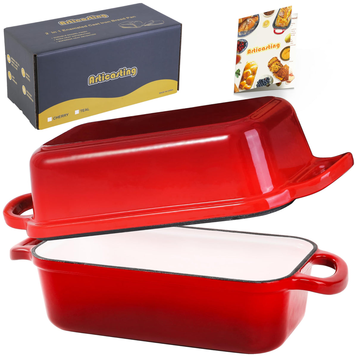 Articasting bread pan lid 2in1: bake two loaves at once for convenience.