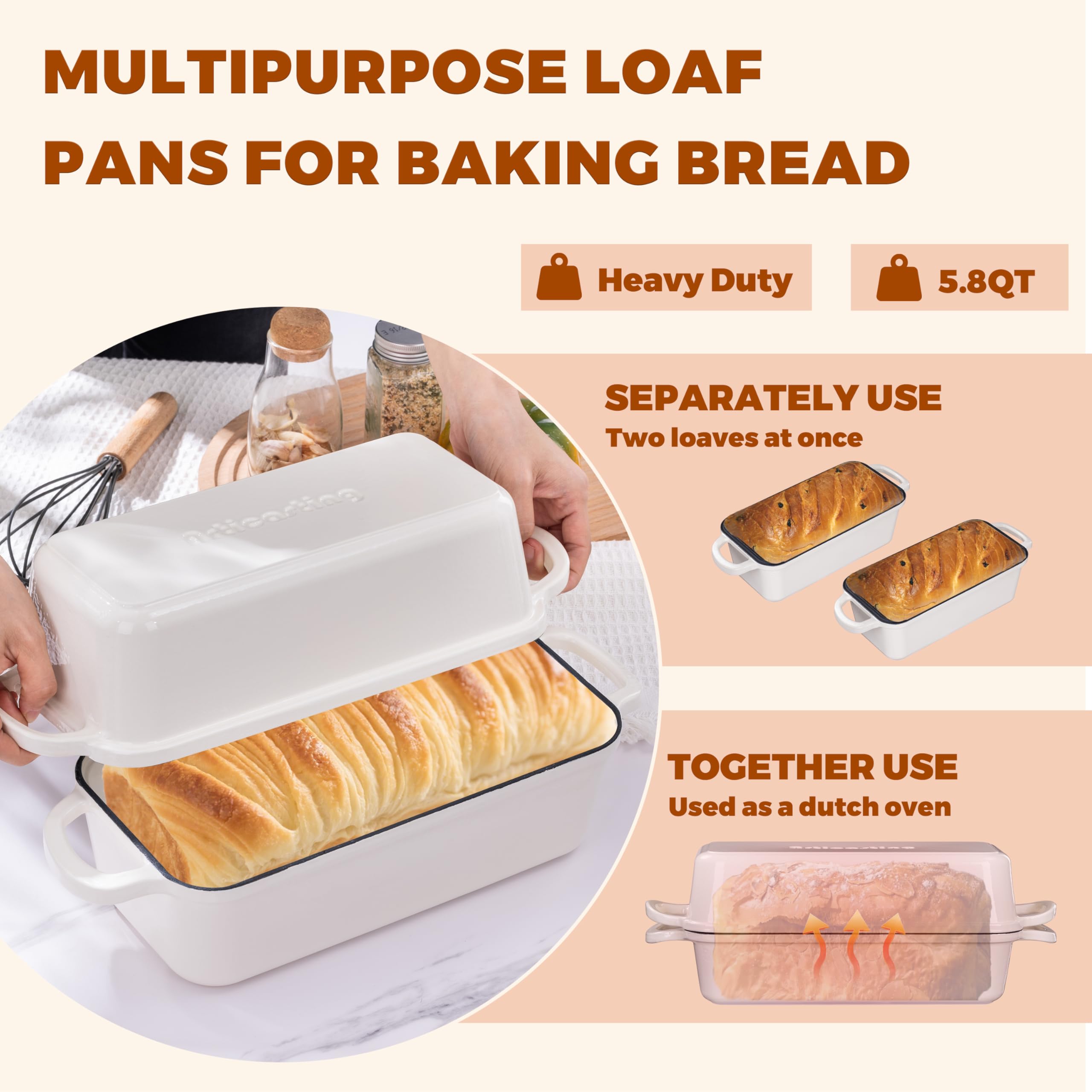 Articasting bread pan with lid in use, steam and crust focus