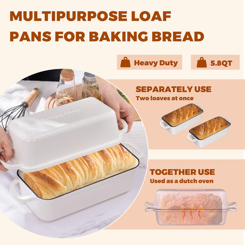 Articasting bread pan with lid in use, steam and crust focus