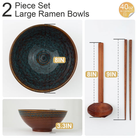 ArtifexCeram ramen bowl set with spoons and chopsticks ready for meals.