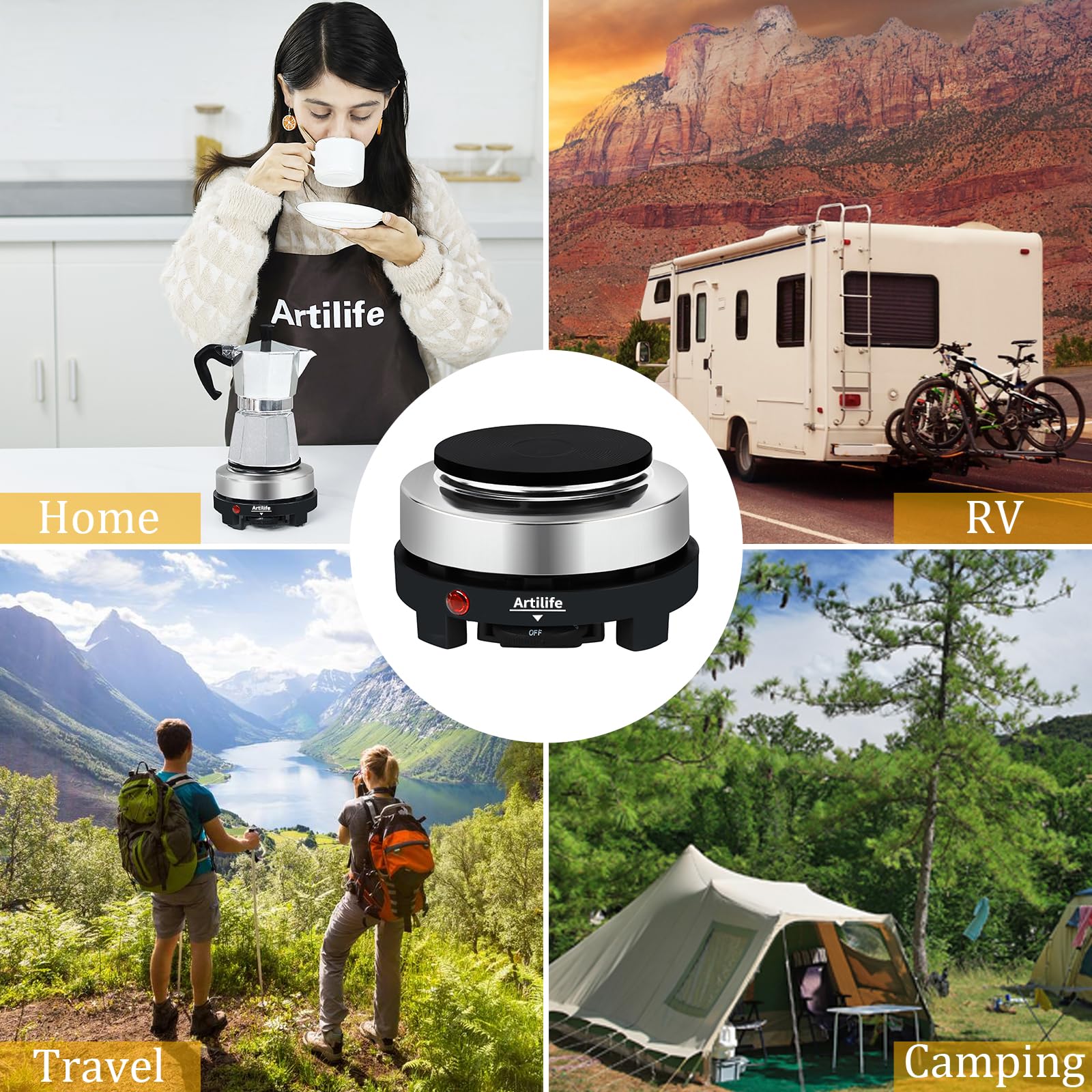 Artilife moka-pot compatibility for quick coffee prep.