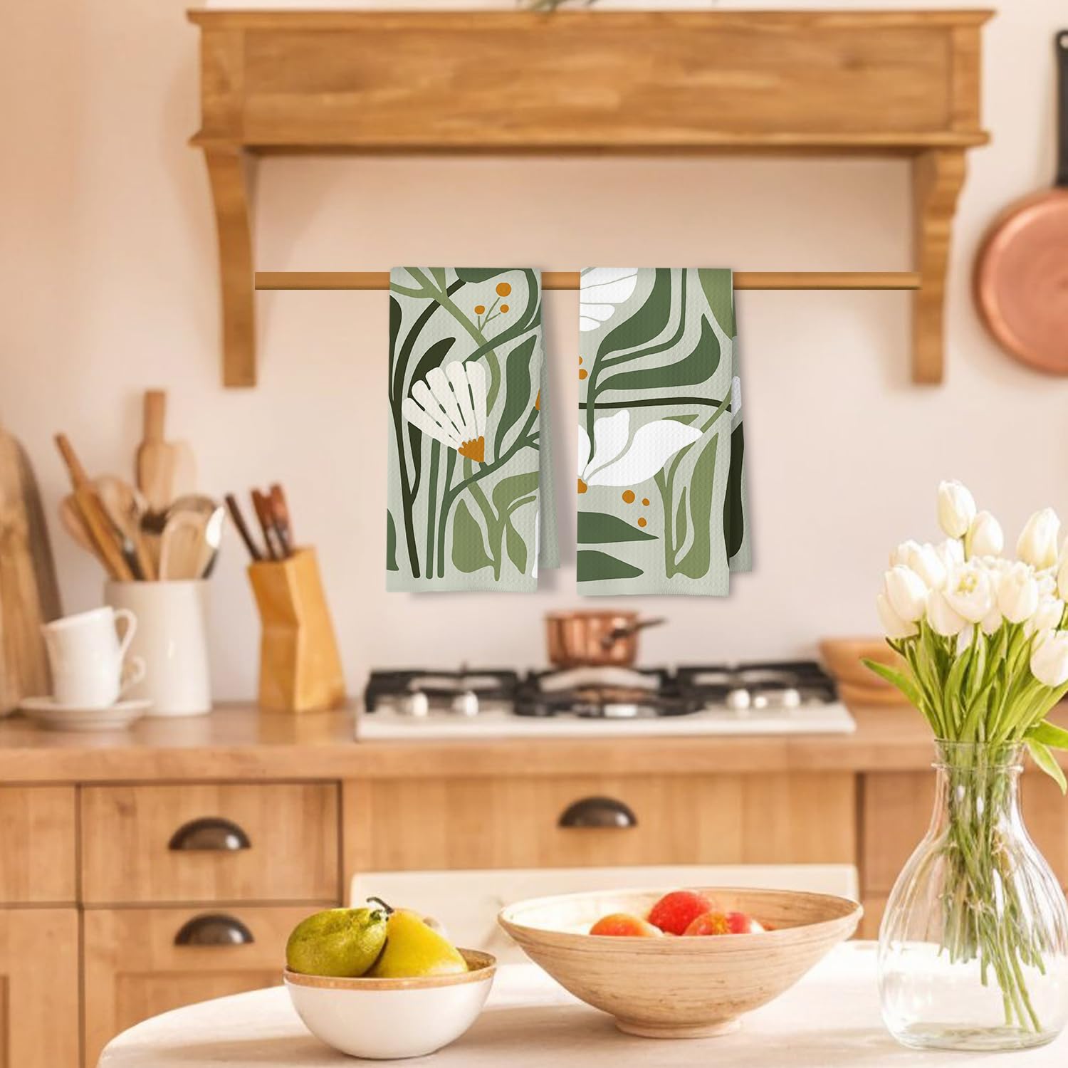 ArtisaEura sage green floral towel set displaying dual-pack convenience and style
