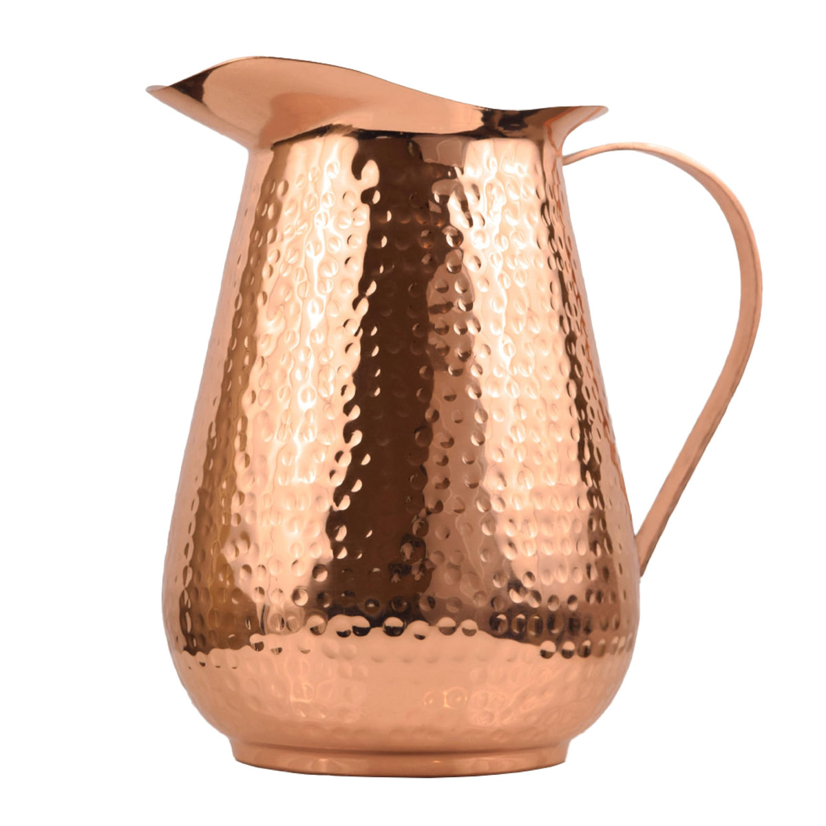 Artisan's Anvil hammered copper pitcher with handle for elegant water service and style.