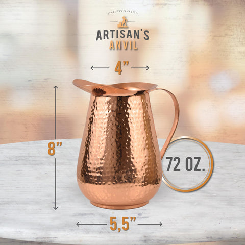 Artisan's Anvil handmade copper pitcher showcases artisan craftsmanship.