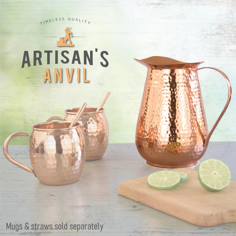 Artisan's Anvil tarnish-resistant exterior copper pitcher for easy care.