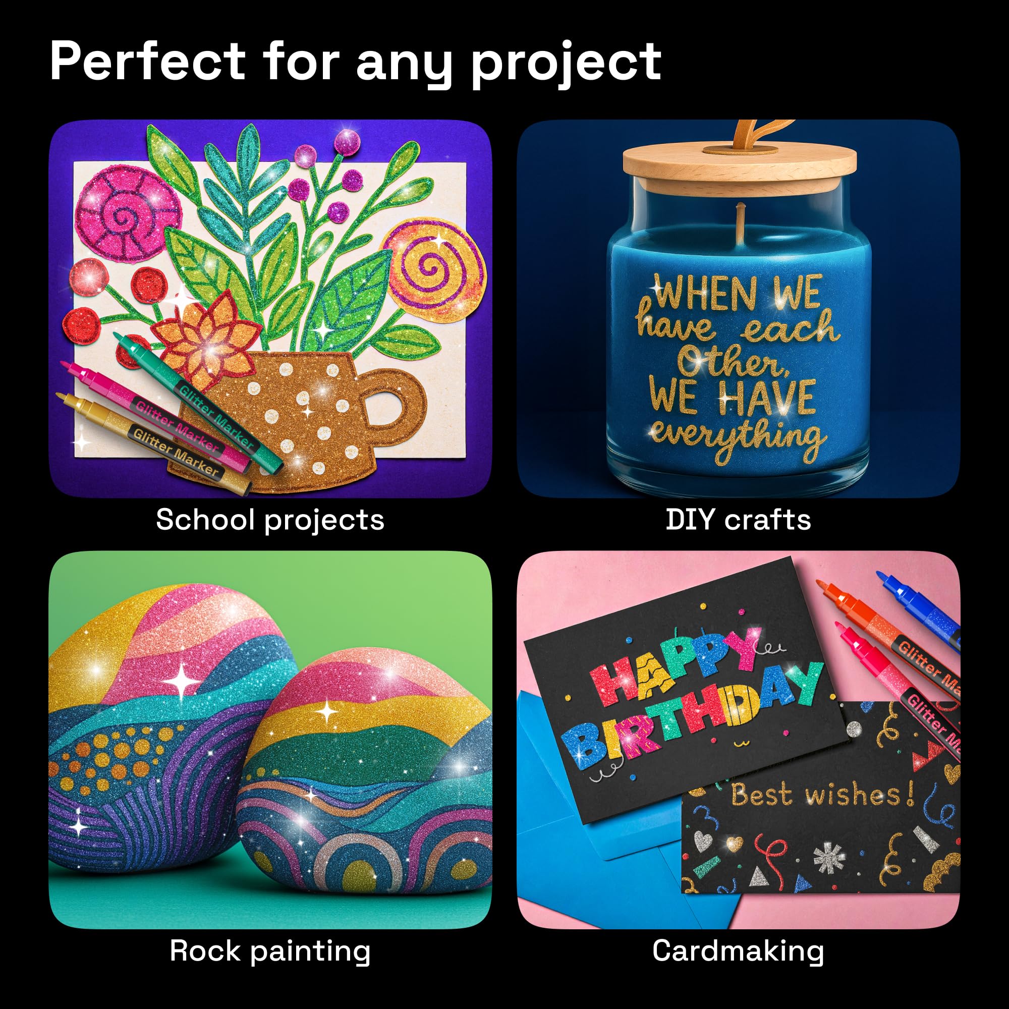 ARTISTRO glitter paint pens on ceramic for glossy accents.