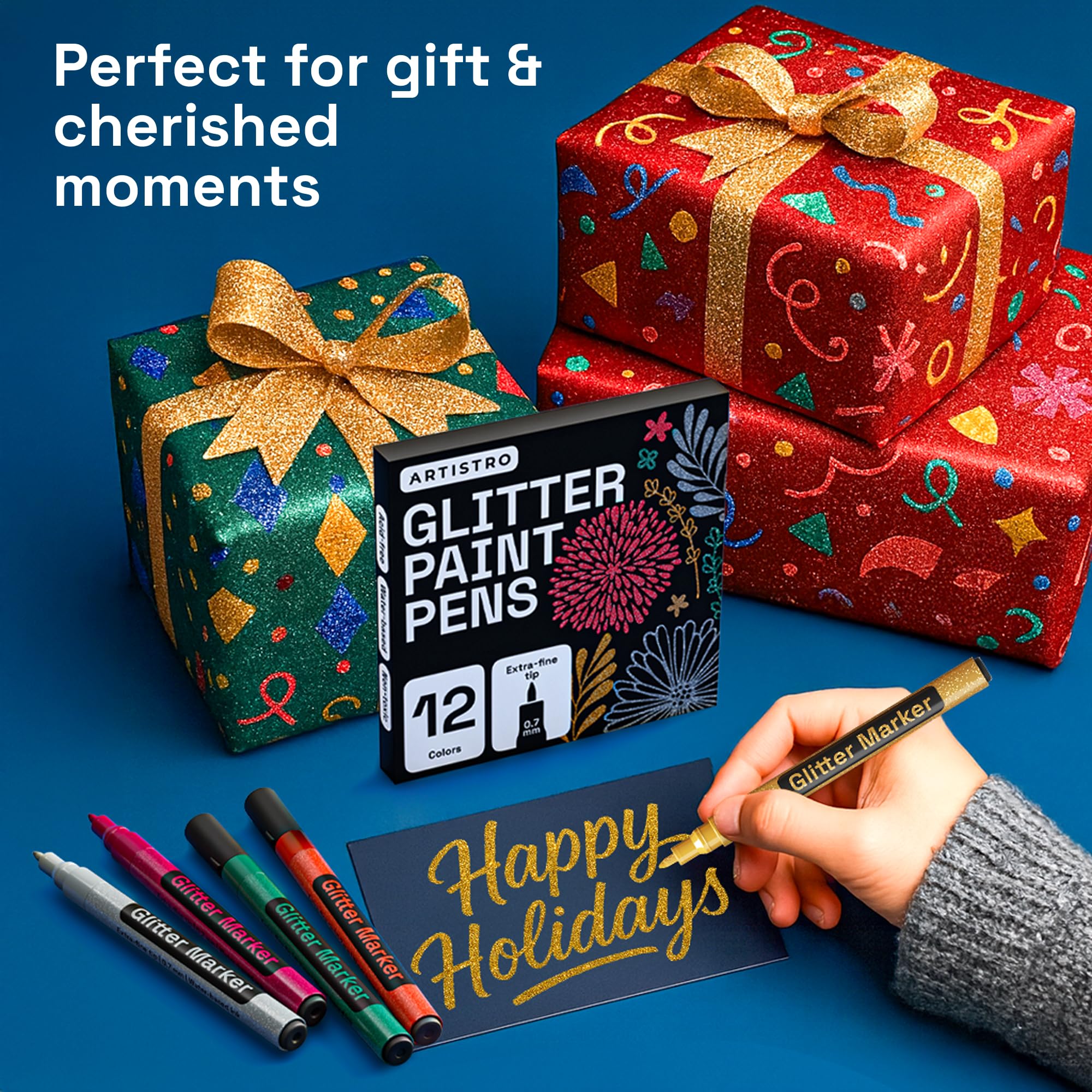 ARTISTRO glitter paint pen with 0.7mm tip enables precise detailing.