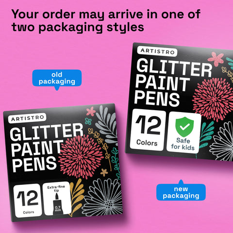 ARTISTRO glitter pens on dark backgrounds create dramatic dual-effect.