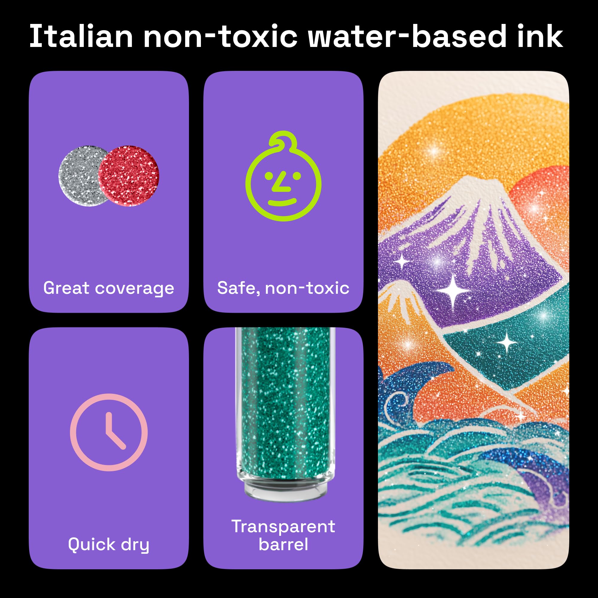 ARTISTRO glitter paint pens on fabric for festive embellishments.