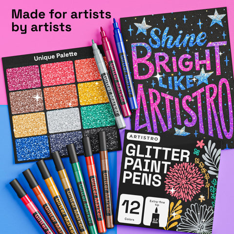 ARTISTRO glitter markers used in rock painting for sparkling detail.