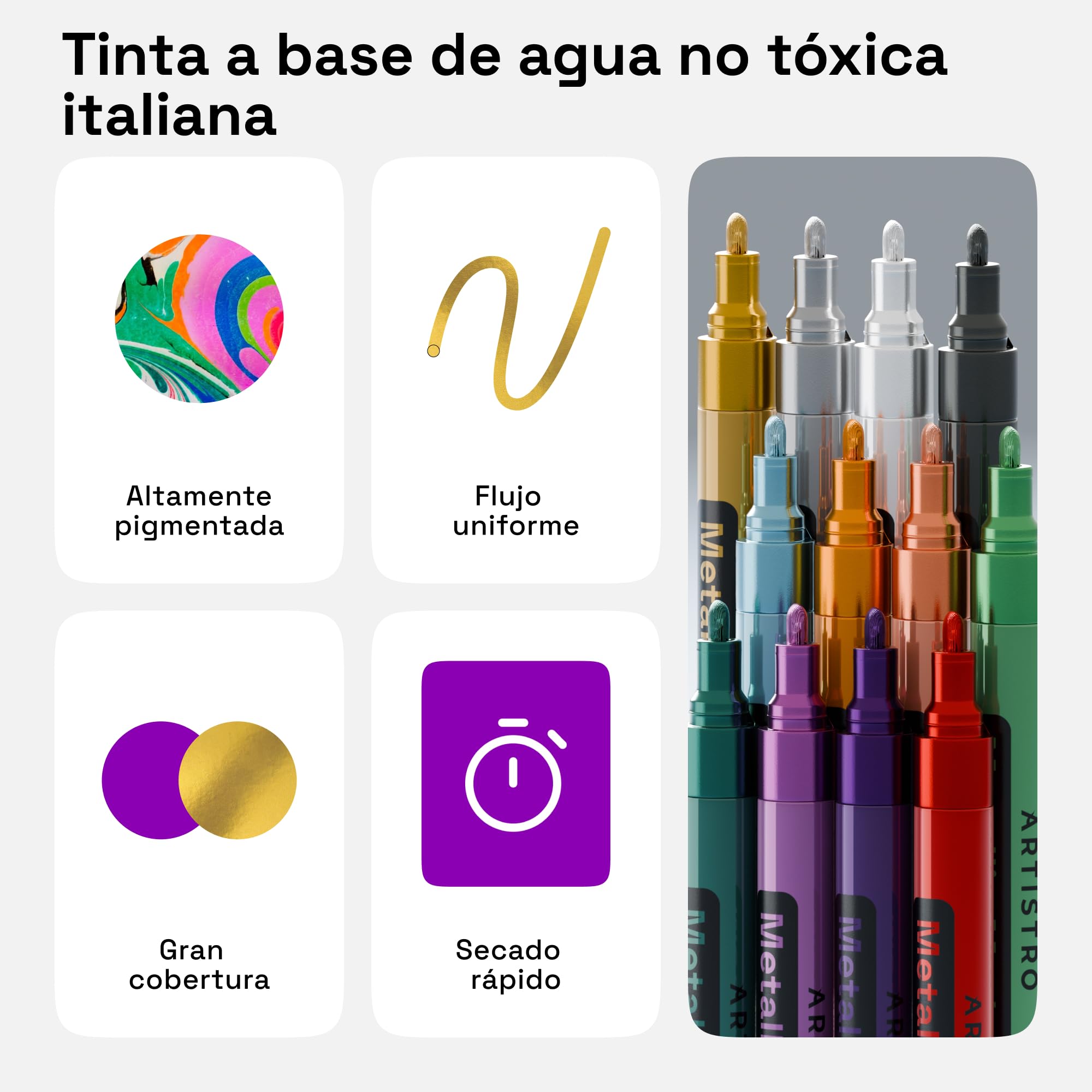 ARTISTRO 12 metallic markers for fabric delivering bold, shimmering lines