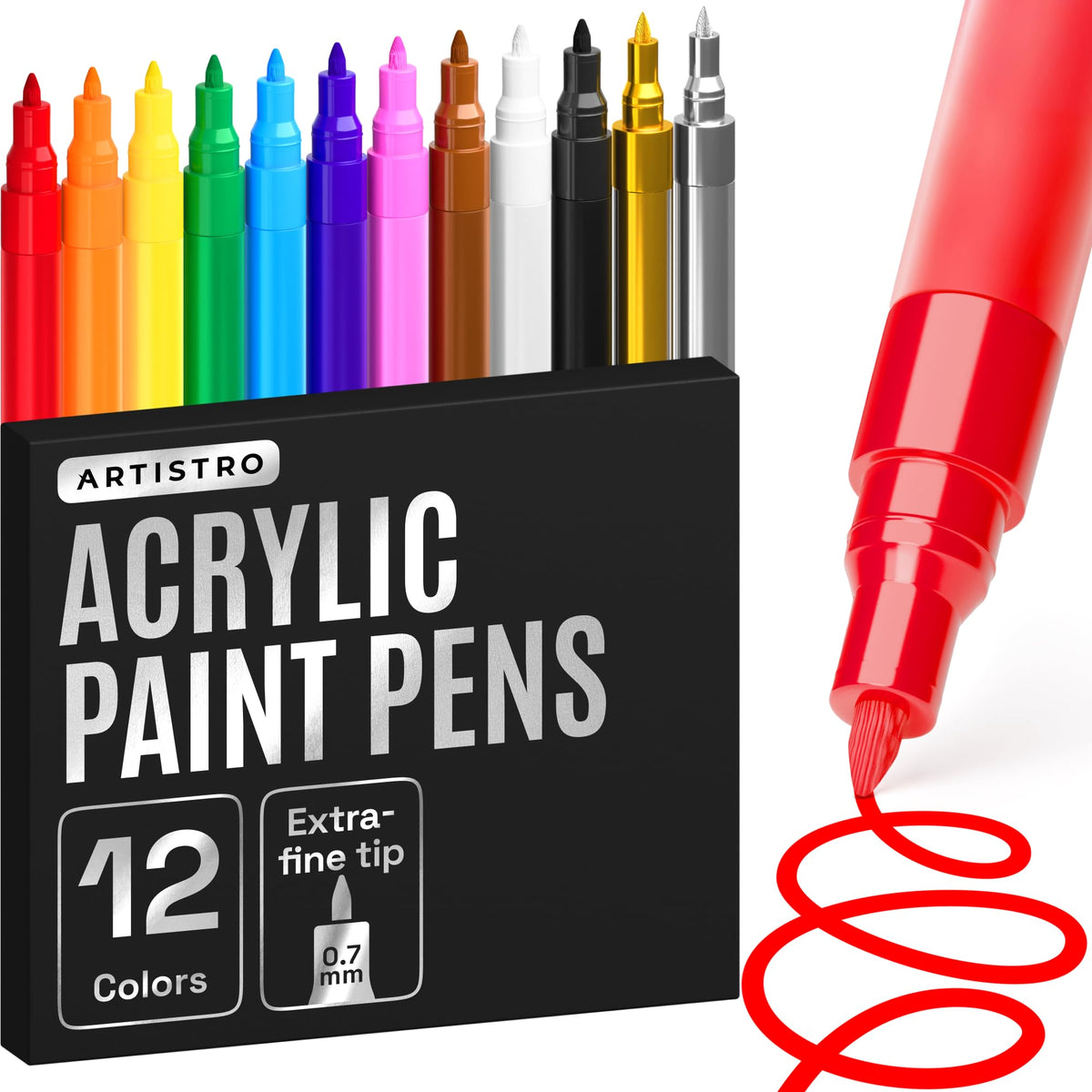 Artistro 12 Regular Paint Pens for glass marking with quick-drying, glossy color.