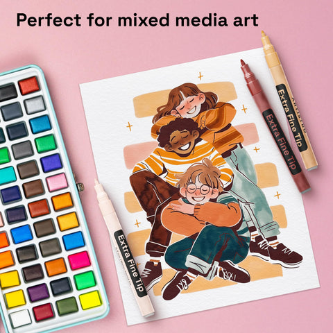 ARTISTRO 12 Skin Tone Paint Pen creates dual effects on light and dark backgrounds.