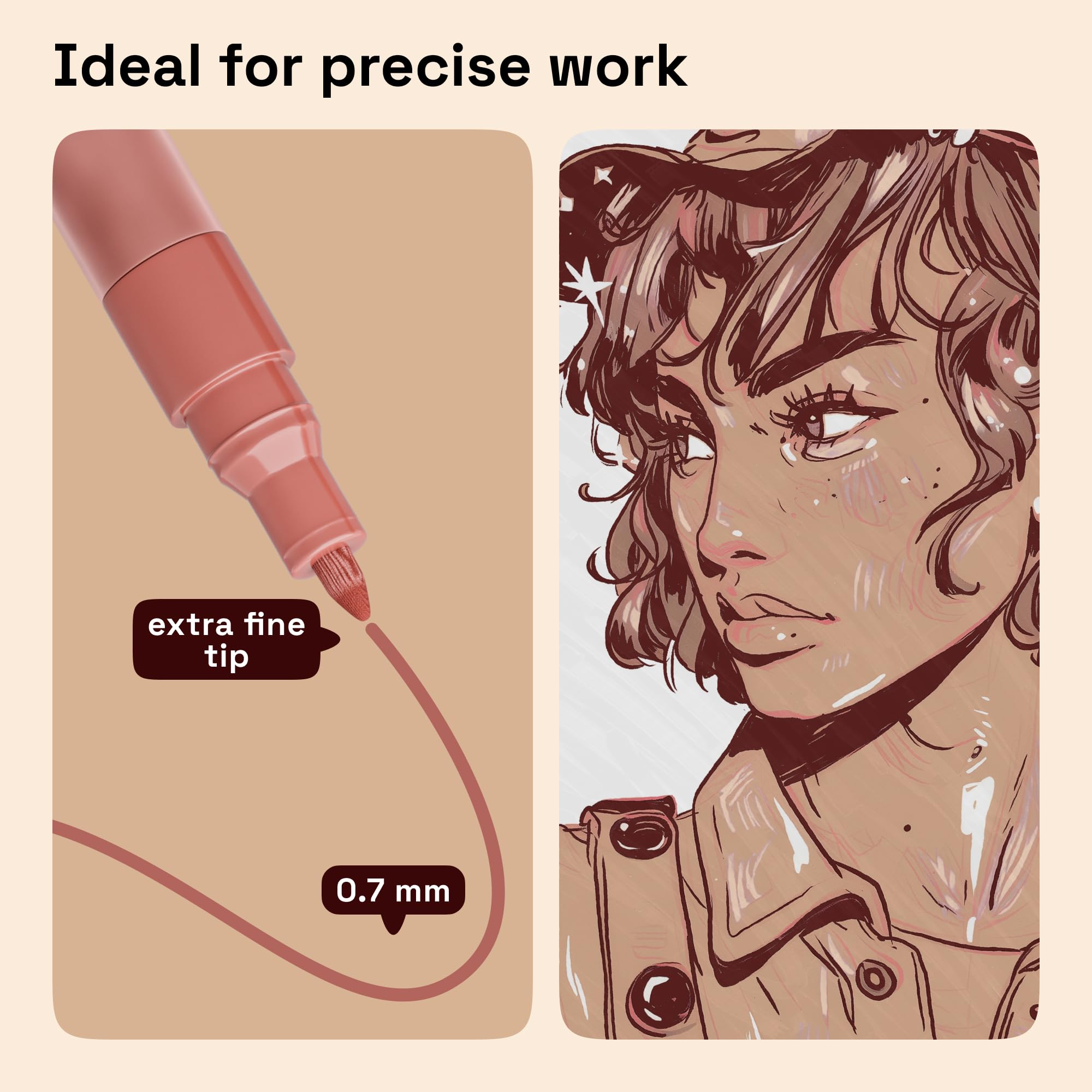 ARTISTRO 12 Skin Tone Paint Pen on wood for precise detailing and color.