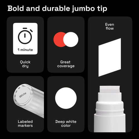 ARTISTRO 5 white paint marker on glass delivers opaque glossy marks.