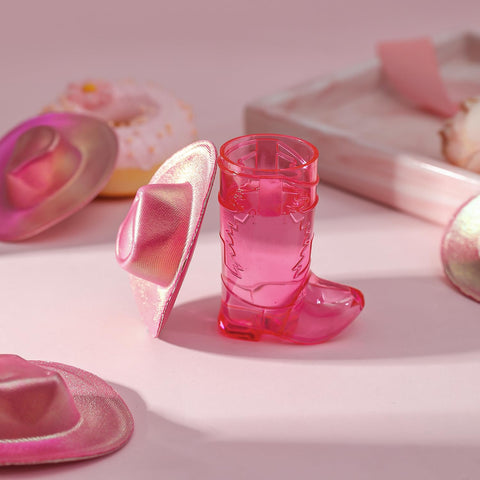 Artlunar pink cowgirl boot shot glass on display for guests