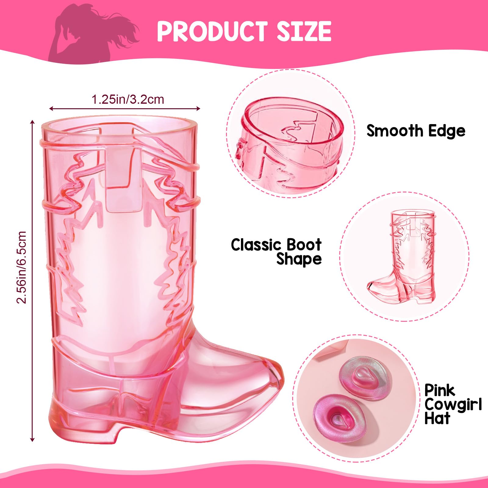 Artlunar pink cowgirl hat shot glass close-up showing cute decor