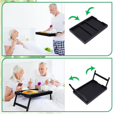 Artmeer bamboo breakfast tray with media slot for tablet viewing