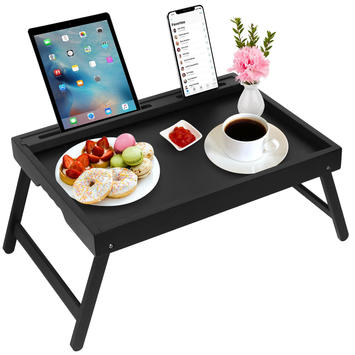 Artmeer bed tray table with handles and folding legs for easy meals in bed
