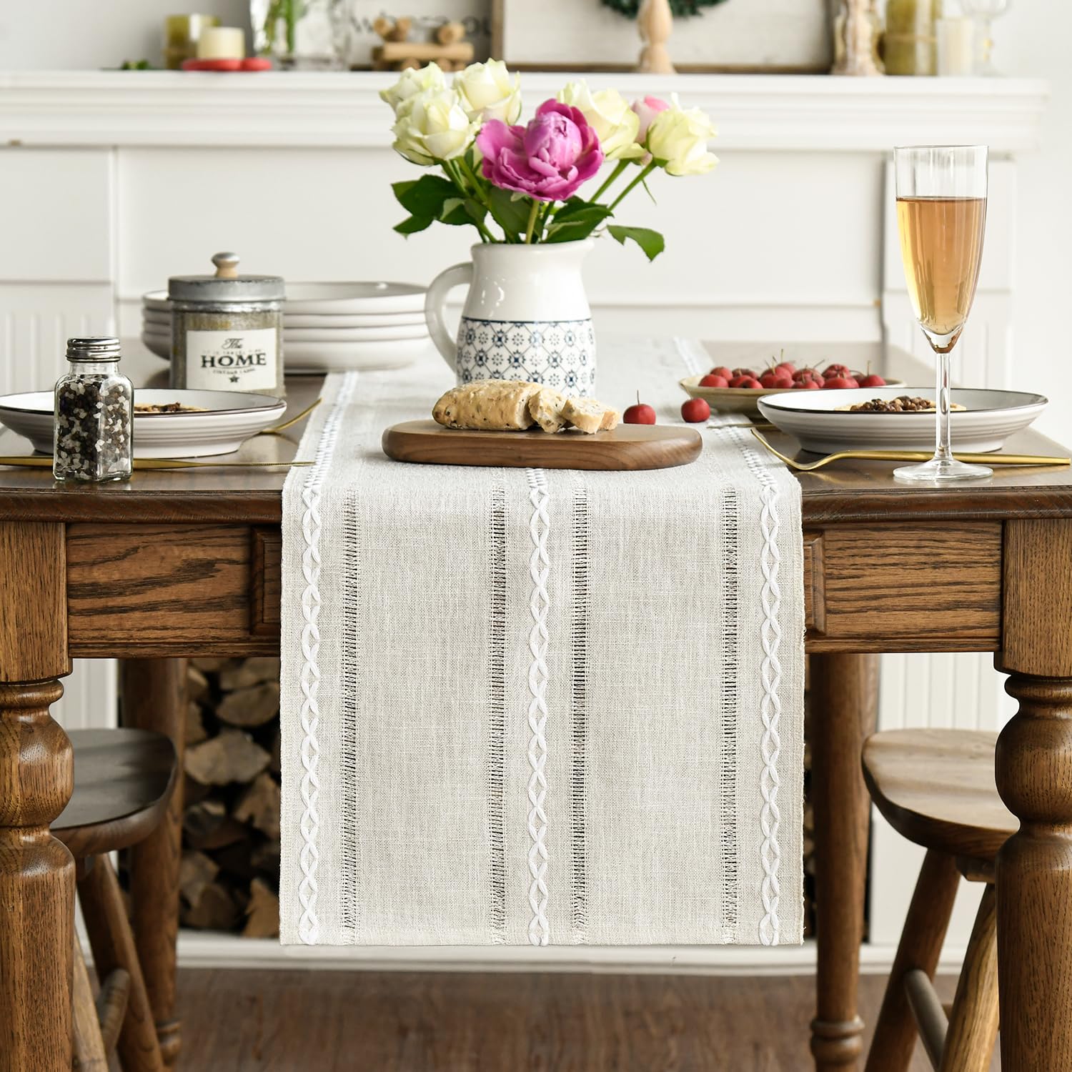 Artoid Mode beige rustic table runner fabric texture emphasizes soft cotton-linen blend.