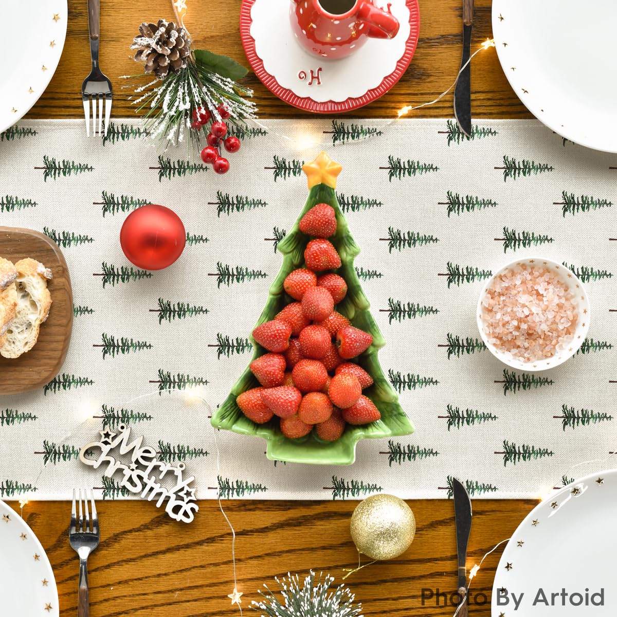 Artoid Mode beige Xmas Tree Runner folded for compact storage.