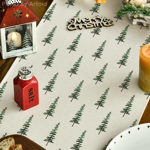 Artoid Mode beige Xmas tree runner holiday decor idea on table.