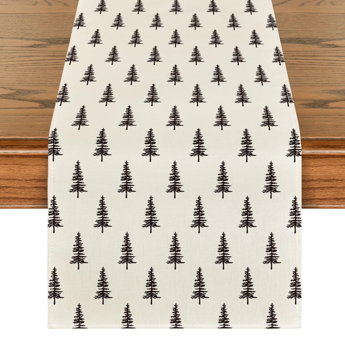 Artoid Mode beige Xmas Tree runner closeup shows durable polyester weave for holiday tables