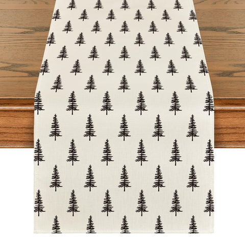 Artoid Mode beige Xmas Tree runner closeup shows durable polyester weave for holiday tables