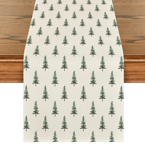 Artoid Mode Beige Xmas Tree Table Runner full view showing festive table-ready style for holiday gatherings