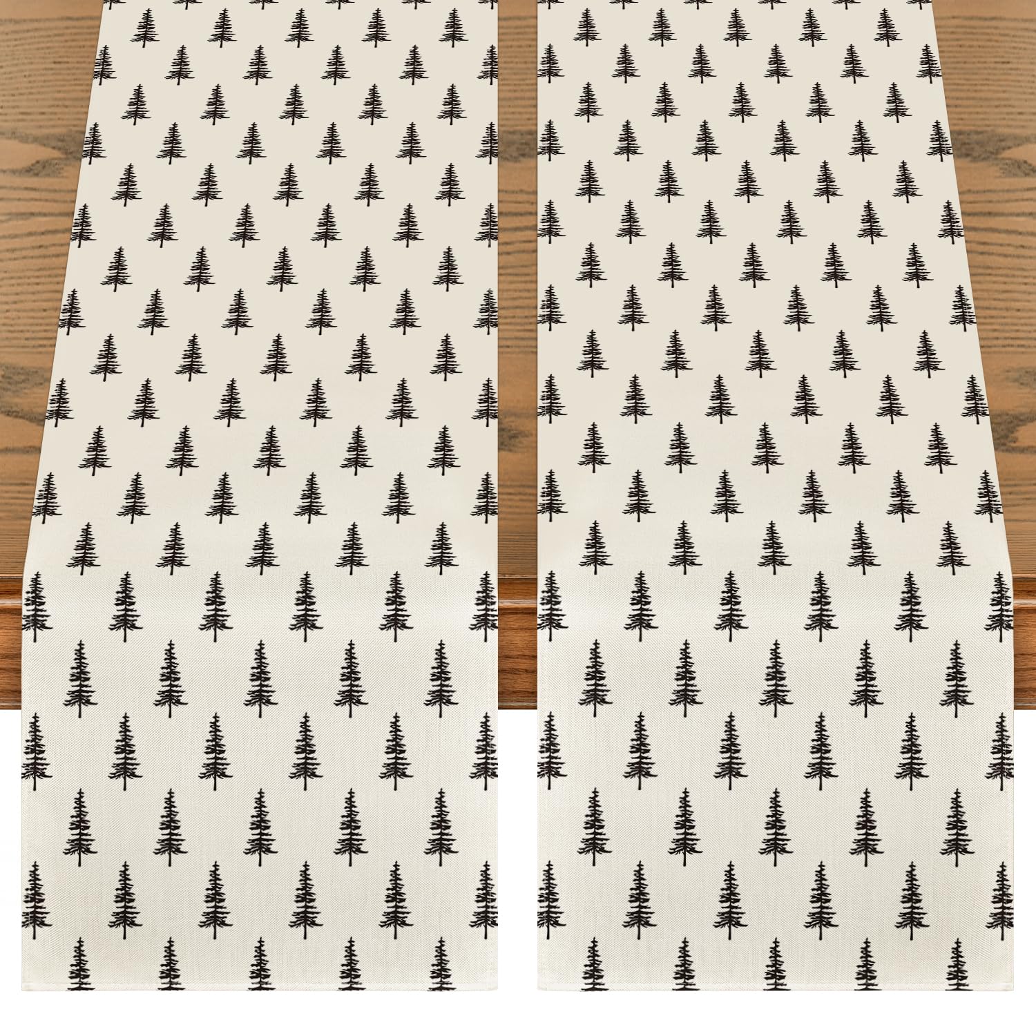Artoid Mode beige Xmas Tree table runner brightens festive meals and protects surfaces
