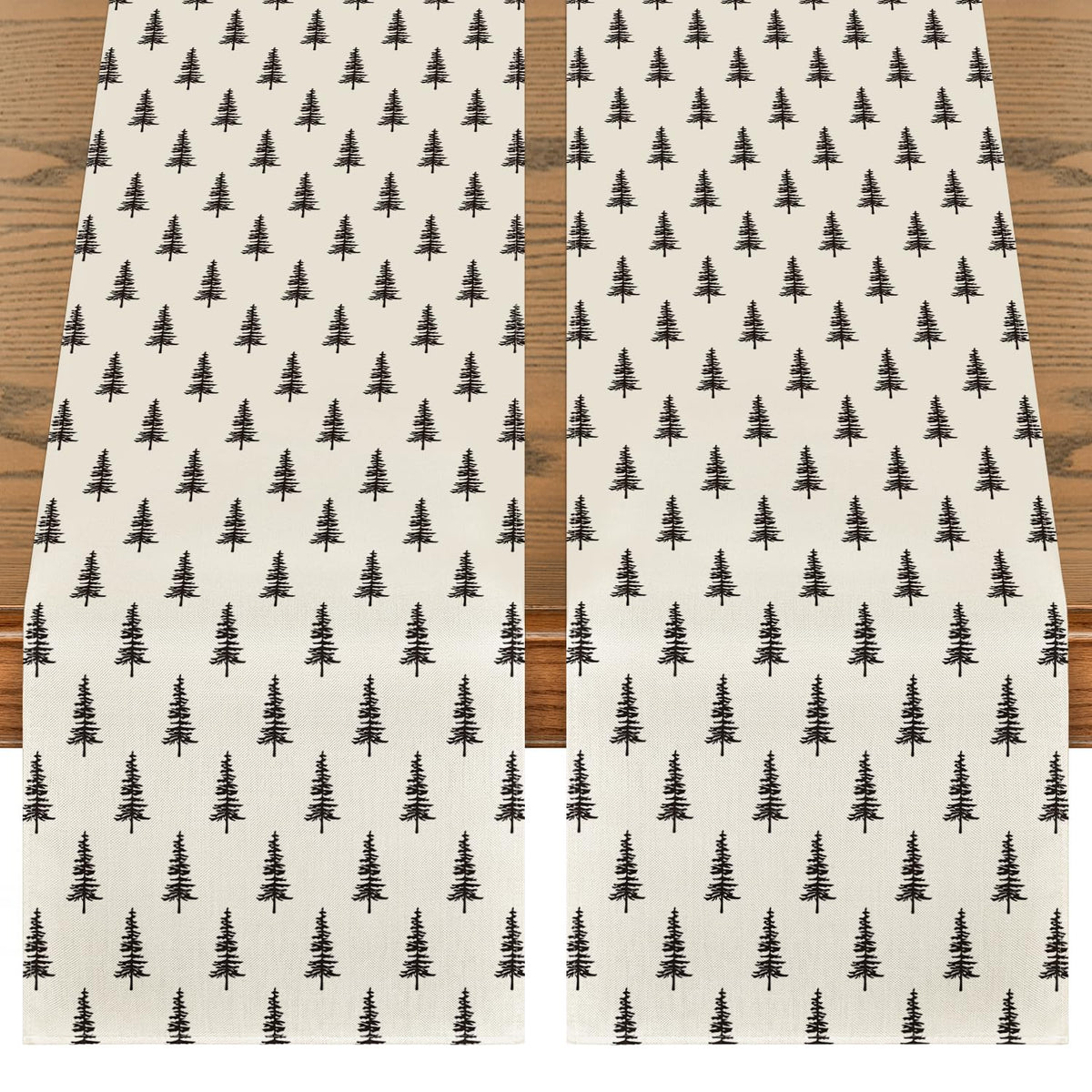Artoid Mode beige Xmas Tree table runner brightens festive meals and protects surfaces