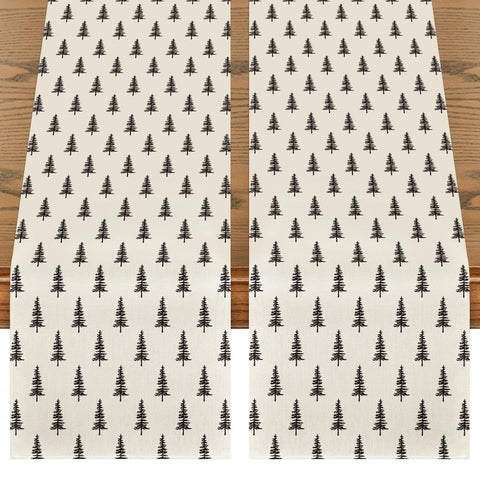 Artoid Mode beige Xmas Tree table runner brightens festive meals and protects surfaces
