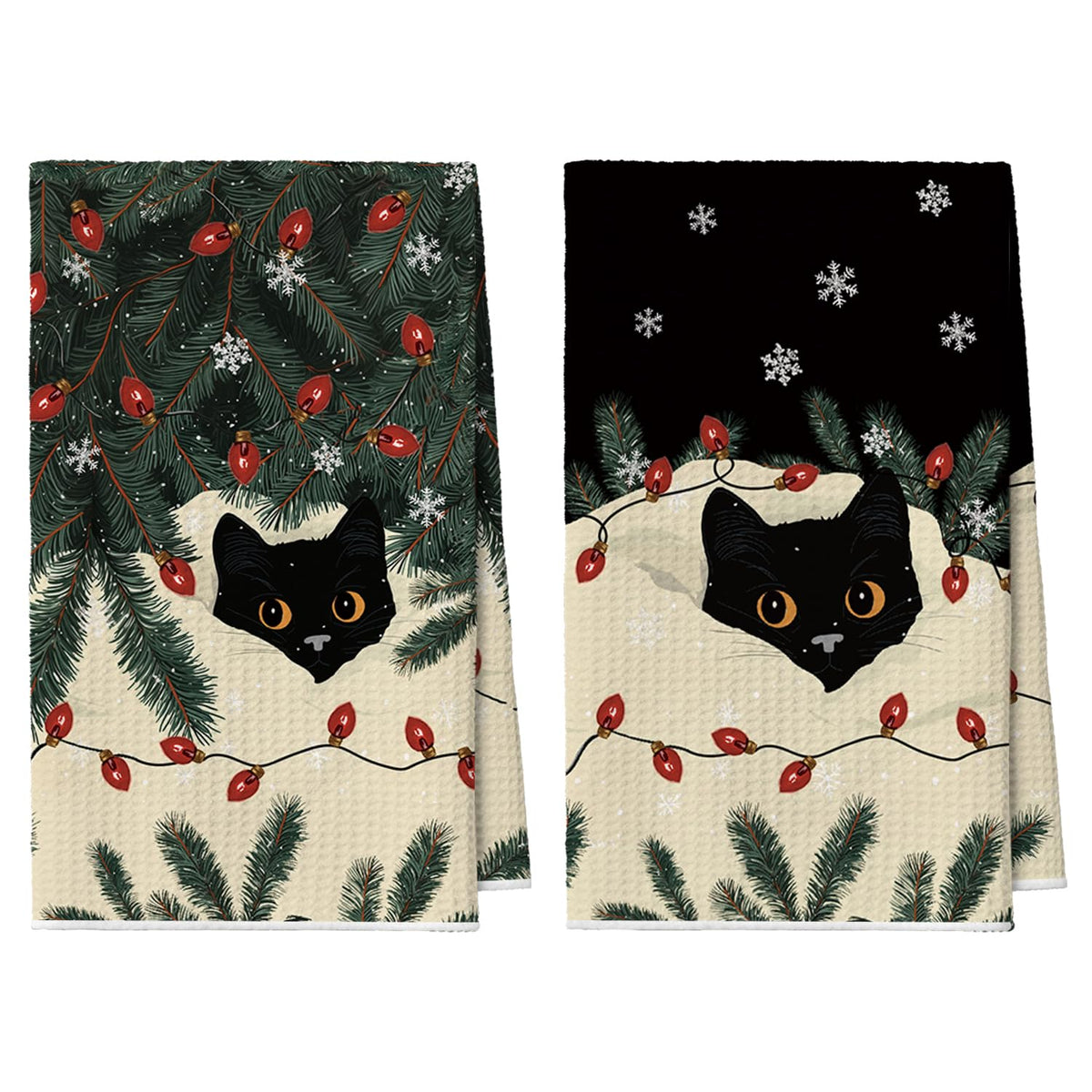Artoid Mode black cat pine branch towels ideal for quick-dry, non-scratch dish drying.
