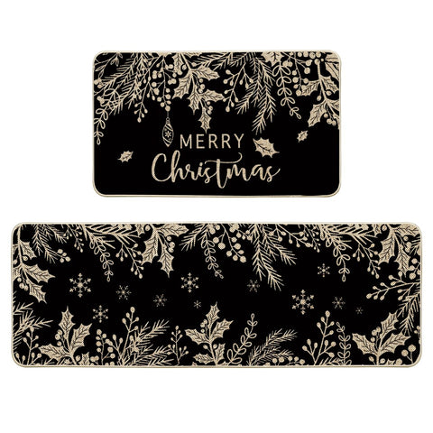 Artoid Mode black holly pine branches kitchen mat with festive design for entryways.