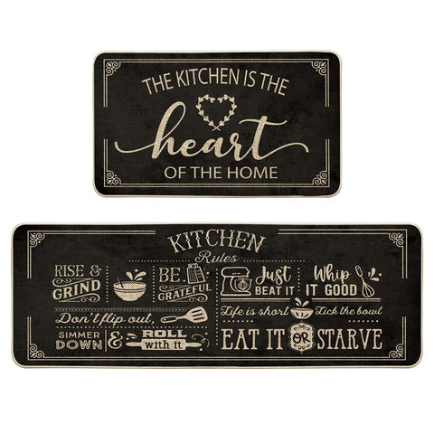 Artoid Mode black kitchen mats with seasonal pattern, 17x29, adds stylish floor protection.