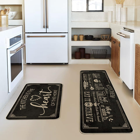 Artoid Mode black kitchen mats, seasonal pattern, 17x47, protects larger kitchen zones.