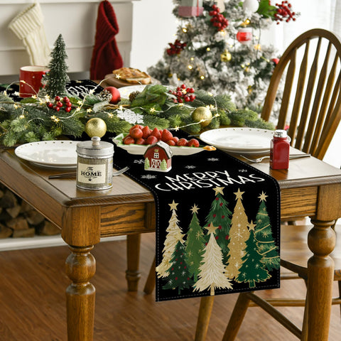Artoid Mode Black Merry Christmas table runner creates bold seasonal focal point
