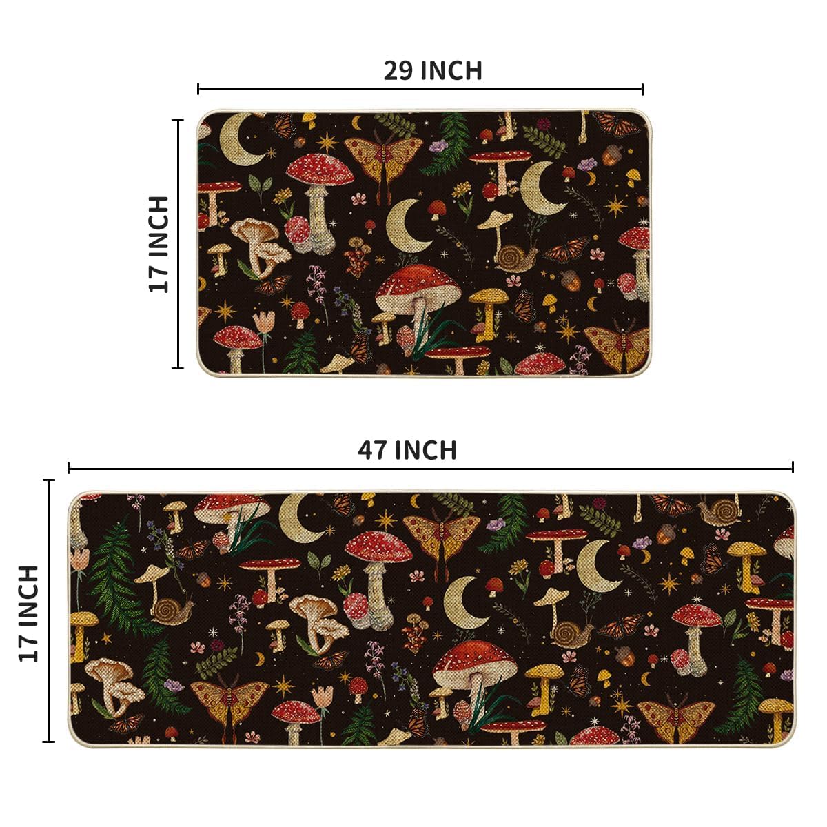 Artoid Mode print detail close-up, black mushroom and butterfly pattern adds decorative flair.