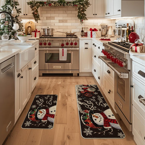 Artoid Mode Snowflake pattern kitchen mat close-up, durable surface with non-slip backing.