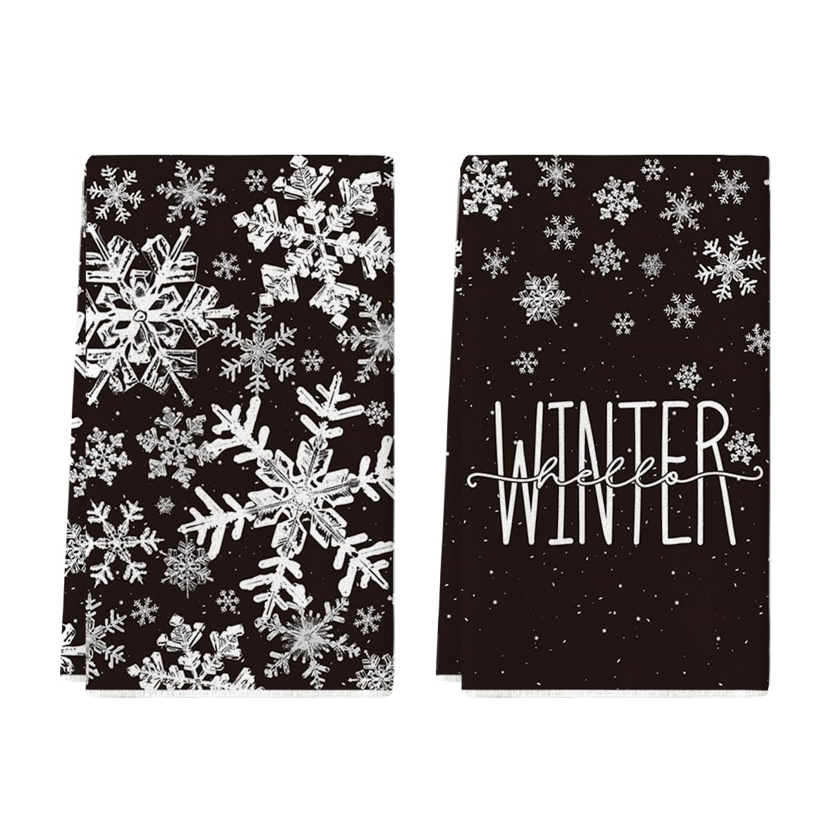 Artoid Mode black snowflake towels pair for stylish kitchen drying and cleaning.