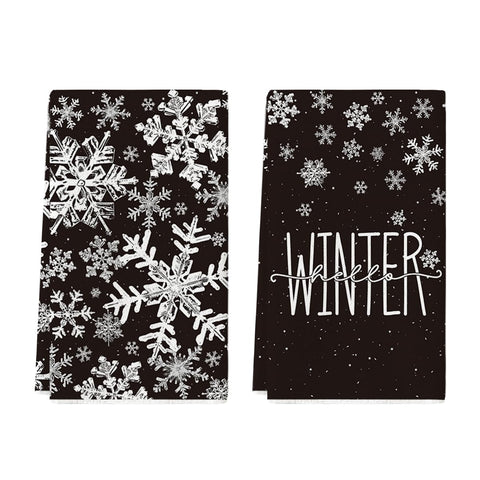 Artoid Mode black snowflake towels pair for stylish kitchen drying and cleaning.