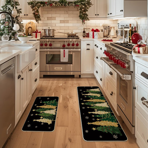 Artoid Mode black snowflakes Christmas mat 17x47 adds seasonal charm and grip.