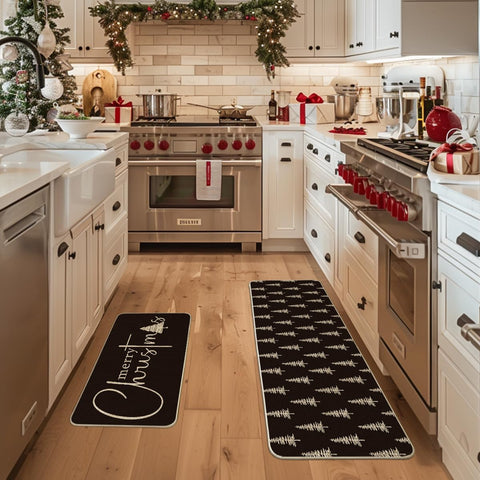 Artoid Mode black Xmas tree mat pattern improves seasonal decor in kitchens and foyers