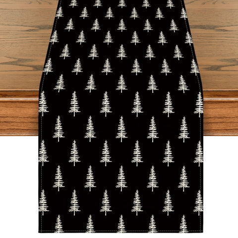 Artoid Mode Black Xmas Tree Table Runner closeup weave highlighting durable holiday fabric