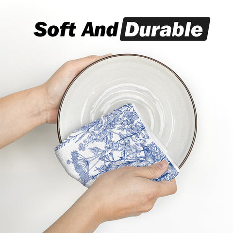 Artoid Mode Blue Antique Herbs towels on kitchen countertop showcase decor and utility